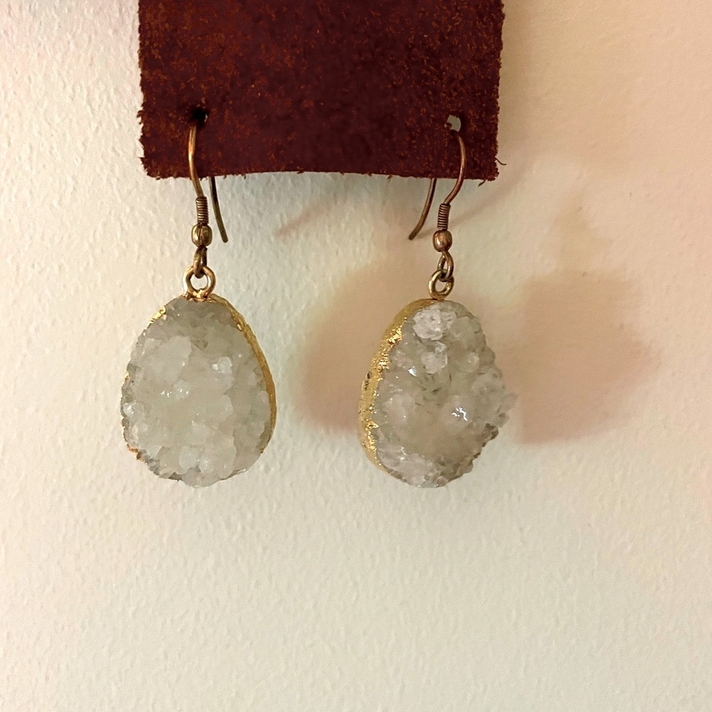 White Druzy Agate one of Kind Earrings